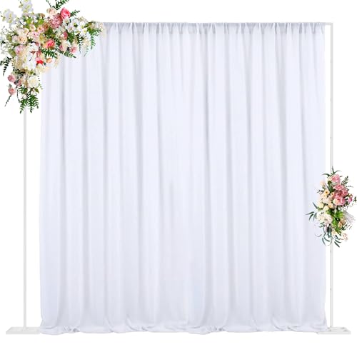 Wokceer 10FT Backdrop Stand with Backdrop Curtain White for Parties Pipe and Drape Kit with Base Adjustable Backdrop Stand Drapes for Wedding Birthday Party Photo Booth Background Photography Decor