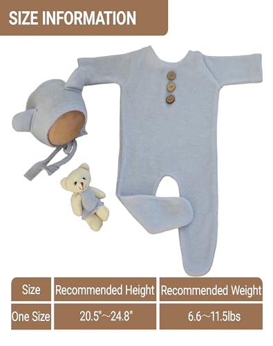 Zeroest Newborn Photography Bear Outfit Baby Photoshoot Props | New Born Boy Girl Hat Clothes Set, Infant Photo Prop Outfits - color: Light Blue