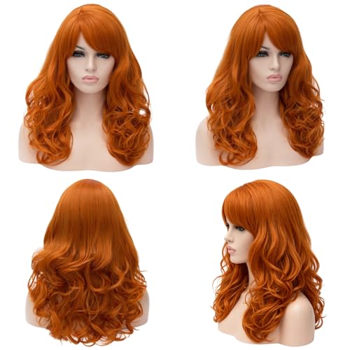 Cying Lin 18" Long Curly Orange Beehive Wig Bangs Heat Resistance Fiber Synthetic Hair Party Natrual Wigs Peluca (ORANGE) - color: ORANGE