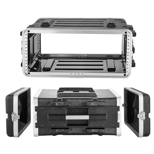VEVOR 4U Rack Case, Standard 19 in Depth, Server Rack Cabinet with ABS Construction, Recessed Twist Latches, Detachable Front & Back Cover, Easy Installation, for Amplifiers, 18.4 in Internal Depth - size: 24.41 x 9.45 x 21.85 Inches