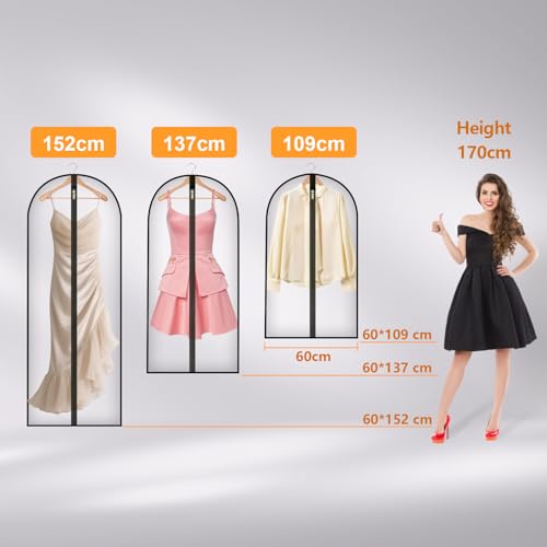 Long Garment Bag 60'' for Womens Dress Long Gowns Hanging Clothes | Dress Bags for Gowns Long Womens Coat,Suit Bag Clothes Cover with Handles Pockets and Zipper for Closet Storage Travel Black - size: 60" 1PK