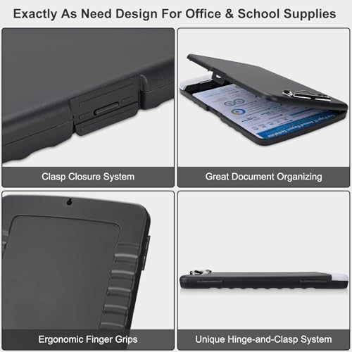 Clipboard with Storage, A4 Binder Nursing Clipboards with Pen Holder, Heavy Duty Storage Clipboards with Low Profile Clip, Clipboard Folder Side-Opening, Smooth Writing Clip Board (Dark Black) - color: Dark Black