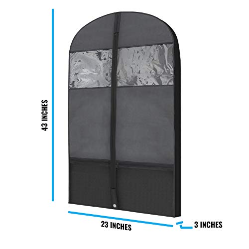 Plixio Gusseted Garment Bags Suit Bag for Travel and Clothing Storage of Dresses, Dress Shirts, Coats— Includes Zipper Pockets and Large Transparent Window (10 Pack: 43" x 24" x 3.4") - size: 10 Pack: 43" x 24" x 3.4"