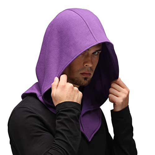 Assassin Hood and Mask Cotton Ninja Balaclava Adaptable Hoodie Casual Ren Faire Cosplay LARP Costume Cowl - color: Purple