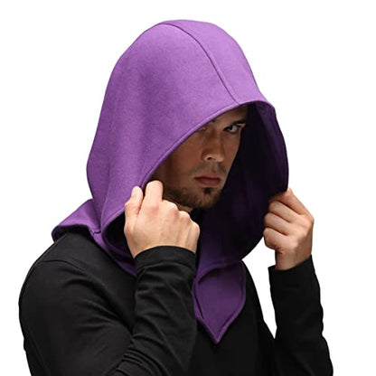 Assassin Hood and Mask Cotton Ninja Balaclava Adaptable Hoodie Casual Ren Faire Cosplay LARP Costume Cowl - color: Purple