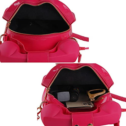 Oweisong Fun Telephone Purse for Women Novelty Pink Phone Tote Handbags Top Handle Shoulder Crossbdoy Bag - color: Rose Red