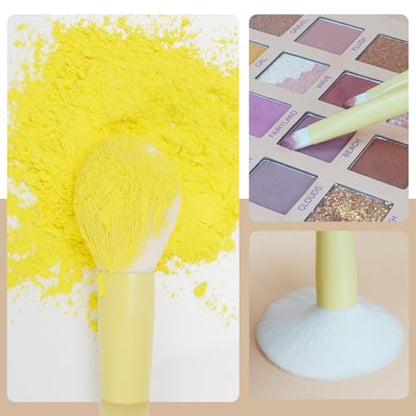 Yellow Make up Brush Set – 18PCS Makeup Brushes for Powder, Foundation, Eyeshadow – With Rubber Coated Handles, Painted Aluminum Ferrules, Travel Bag & 2 Makeup Sponges– For Women & Beginners - color: Yellow
