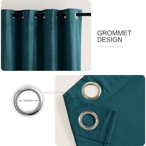 RYB HOME Teal Velvet Curtains 96 inch Length 2 Panels Set, Blackout Velvet Curtains Drapes for Light & Draft Block Holiday Decor for Bedroom Living Room Guest Room, Peacock Blue, W52 x L96 inches | Light & Draft Block, Privacy, Thermal Insulated, Holiday