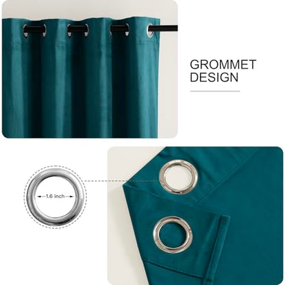 RYB HOME Teal Velvet Curtains 96 inch Length 2 Panels Set, Blackout Velvet Curtains Drapes for Light & Draft Block Holiday Decor for Bedroom Living Room Guest Room, Peacock Blue, W52 x L96 inches | Light & Draft Block, Privacy, Thermal Insulated, Holiday
