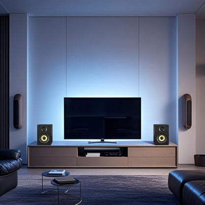 Sanyun SW206 80W 2.0 Active Bookshelf Speakers, Dual-Mode Creator & Music | 4" Carbon Fiber + 25mm Silk Dome, 24bit DAC, 6.35mm TRS Balanced + (Optical/Coaxial/AUX/USB/BT) Inputs, MDF, (Pair, Black) - color: Black