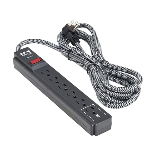 Eaton Tripp Lite Series 6-Outlet Surge Protector Power Strip, Flat Plug 20ft Braided Extension Cord, 1200 Joules, 15A Circuit Breaker, Lifetime Manufacturer's Warranty & $10,000 Insurance (TLP620DB) - size: 20ft Cord