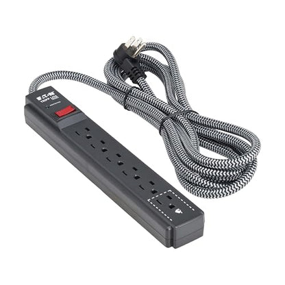 Eaton Tripp Lite Series 6-Outlet Surge Protector Power Strip, Flat Plug 20ft Braided Extension Cord, 1200 Joules, 15A Circuit Breaker, Lifetime Manufacturer's Warranty & $10,000 Insurance (TLP620DB) - size: 20ft Cord