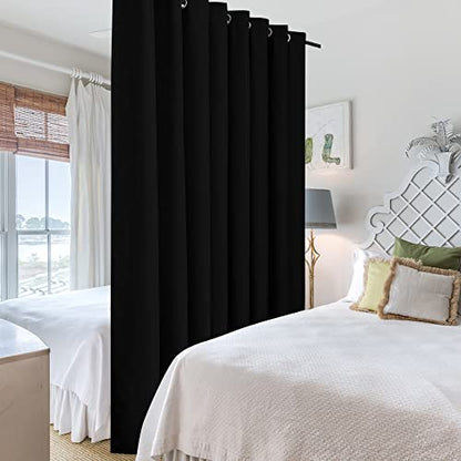 RYB HOME Extra Wide Curtains for Bedroom Closet Office Living Room Divider - color: Black, size: 180"W x 84"L (Pack of 1)