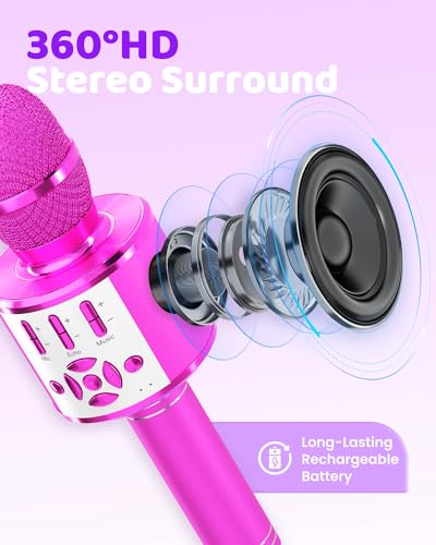 Amazmic Kids Karaoke Microphone Machine Toy Bluetooth Microphone Portable Wireless Karaoke Machine Handheld with LED Lights, Gift for Children Adults Birthday Party, Home KTV(Purple) - color: Purple