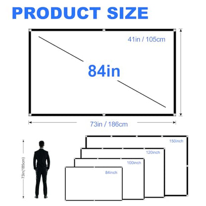 Projector Screen, DUYIKJ 84 inch Foldable Portable Rear Front Projector Screen Indoor Outdoor 4K 16:9 HD Double Sided Projection Movies Screen for Camping Party,Backyard Home Theater