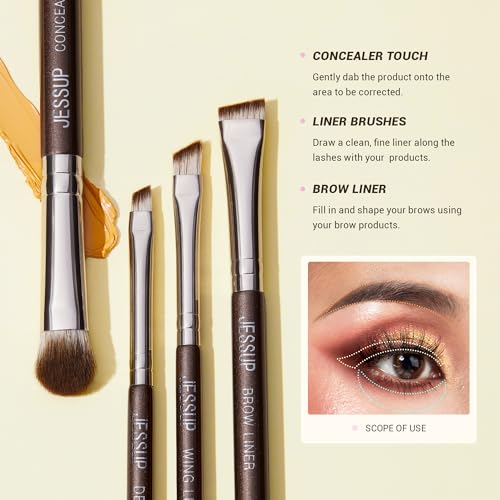 Jessup Eyeshadow Brush 15pcs Eyeliner & Eye Makeup Brush Professional T499 | Pro Eye Brush, Ultra-Soft Vegan Fibers, Flawless Blending, Precise Application, Creat Deep Eye Dimension & Natural Eye Looks - color: G-Shimmer Brown