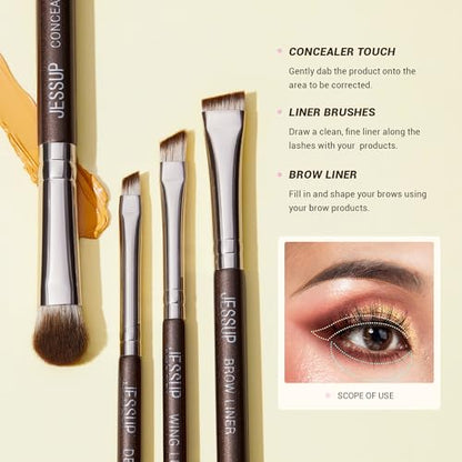 Jessup Eyeshadow Brush 15pcs Eyeliner & Eye Makeup Brush Professional T499 | Pro Eye Brush, Ultra-Soft Vegan Fibers, Flawless Blending, Precise Application, Creat Deep Eye Dimension & Natural Eye Looks - color: G-Shimmer Brown
