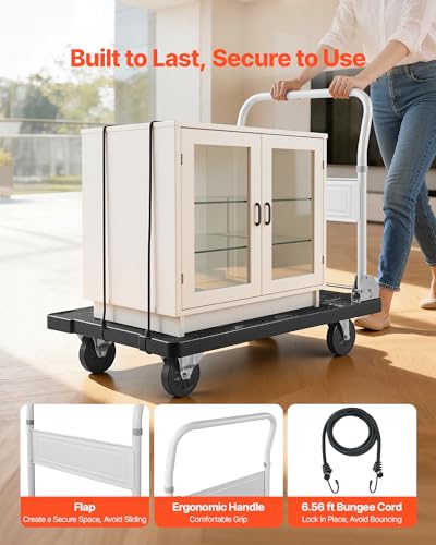 VEVOR Foldable Push Cart Dolly, 660 lbs Capacity, Folding Platform Truck with Swivel Wheels, Moving Platform Hand Truck Flatbed Cart, Space Saving Push Handle, for Easy Storage, 35.2 x 23.4 x 33.5 in - size: 35.2 x 23.4 x 33.5 in/ 895 x 595 x 850 mm