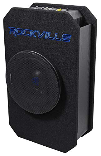 Rockville RMW8A 8" 800W Ported Powered Truck Subwoofer Slim Enclosure | Built-in Class D Amplifier, Tunnel Slot Port, High Excursion Woofer, Compact Design, Grill Included, CEA-2031 Compliant