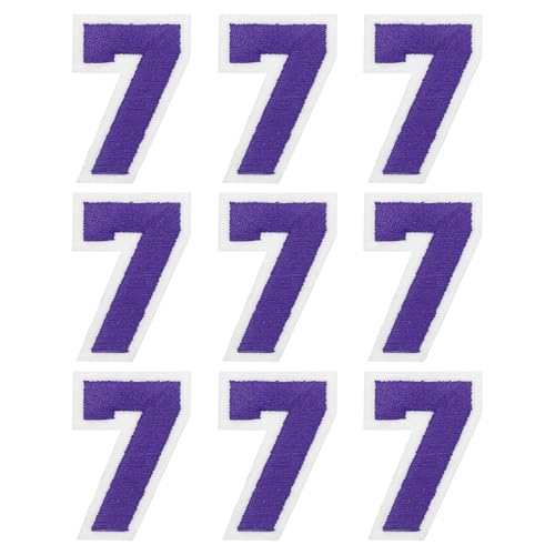 MECCANIXITY Iron on Number Patches 2" Number 7 Iron on Embroidered Patch Sew on Letter Stickers Applique for Repairing Clothing Jeans Shoes Hats DIY(Purple, Pack of 9) - style: Number 7