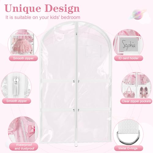 3 Pack Clear Dance Garment Bags for Dancers, 40" Waterproof Dustproof Dance Costume Bags for Hanging Clothes with 5 Large Zipper Pockets for Dance Competition, Suitable for Dress, Uniform