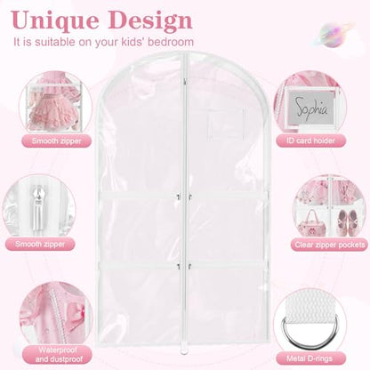 3 Pack Clear Dance Garment Bags for Dancers, 40" Waterproof Dustproof Dance Costume Bags for Hanging Clothes with 5 Large Zipper Pockets for Dance Competition, Suitable for Dress, Uniform