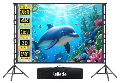 Giant 150 inch Portable Projector Screen with Dual Stand, 4K HD Front/Rear Projection Movie Screen for Backyard Theaters and Camping, Foldable Anti-Crease Fabric with Carry Bag