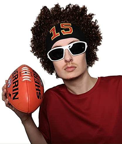 ALLAURA - Patrick Mahomes Wig + Sweatband 100% Realistic Curly Brown Wig for Men Women Fits All Non-itch Football Cosplay - color: 21-Brown