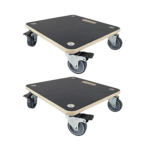 Furniture Moving Dolly Wood Platform Dolly 2 Packs, 1100 lbs Capacity Heavy Duty Wood Dollies cart with Wheels, Movers Carrier with 4 Soft Rubber Silent Wheels （2 with Brake+ 2 Without） - size: Square Furniture Dolly with TPR Brake Wheels
