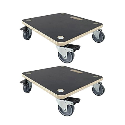 Furniture Moving Dolly Wood Platform Dolly 2 Packs, 1100 lbs Capacity Heavy Duty Wood Dollies cart with Wheels, Movers Carrier with 4 Soft Rubber Silent Wheels （2 with Brake+ 2 Without） - size: Square Furniture Dolly with TPR Brake Wheels