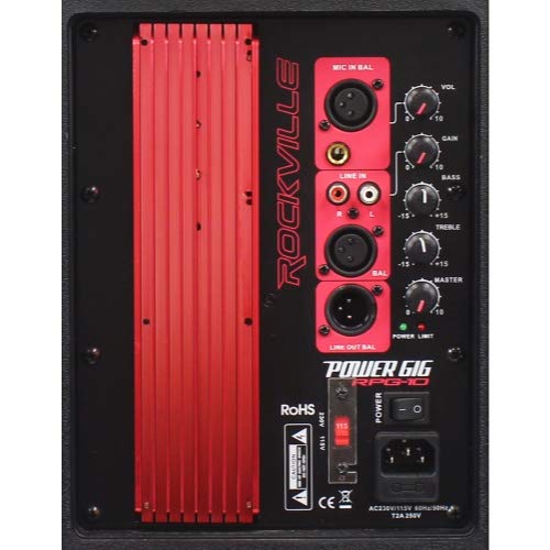 Rockville RPG10 10" 600W Peak/ 150W RMS, Powered 2-Way DJ/PA Speaker System, XLR/RCA/1/4" Inputs, Lightweight ABS Cabinet, for DJs, Live Sound, and Events | XLR, 1/4" Mic/Line, RCA Inputs, 1/4" Output, 2-Band EQ, Class AB Amp, Flyable, 35mm Pole mounting