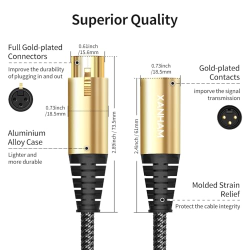 XLR Cable 3.3 Feet/1 Meter 3 Pin Microphone Female to Male Balanced Shielded Cable, Fibre Braiding with 22AWG Oxygen-Free Copper(OFC) Mic Cord for Speaker and Audio System - size: 3.3ft(1 meter)