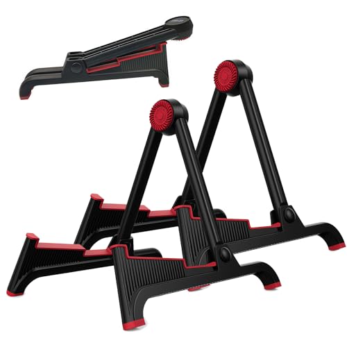 nalu Classic A-Frame Tripod Adjustable Guitar Stand for Acoustic Bass Electric Guitars and Ukuleles Folding Floor Stand Small Good for Traveling (RedRubber+BlackFrame2pack) - color: RedRubber+BlackFrame2pack