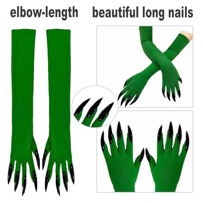 Wakejoy Witch Costume Women Black Nail Gloves Green Halloween Costumes