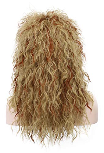 karlery Men Women Long Curly Orange Mix Blonde 70s Heavy Metal Rocker Mullet Wig 80s Costume Anime Wig | Mullet Wig 80s Costume Anime Wig