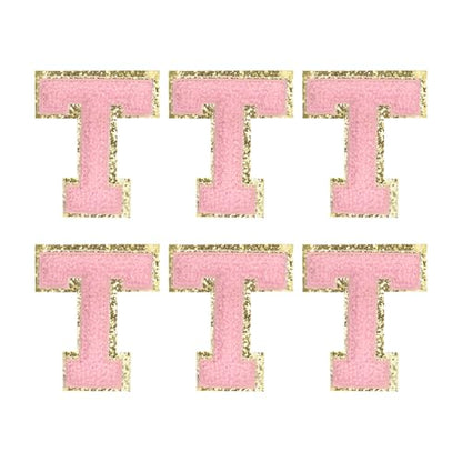 MECCANIXITY Chenille Letter Patches 2.2" Self Adhesive Alphabet T Stick on Embroidered Patch Sew on Letter Stickers Applique for Repairing Clothing Jeans Shoes Hats DIY(Pink, Pack of 6) - style: Letter-T
