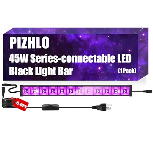 1 Pack 45W Series-connectable LED Black Light Bar, Scalable Blacklight with 6.6ft Cord+Switch, Each Light Up 26x26ft Glow in The Dark for Halloween Party Birthday Body Paint Fluorescent Poster - style: 1Pack 45W