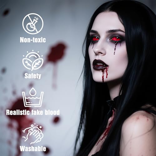 Vampire Makeup Set - Fake Teeth Kit with Washable Fake Blood Realistic vampire teeth, Red Lipstick, Halloween SFX Cosplay Makeup Set for Vampire Costumes , Theatre,Cosplay - color: Red