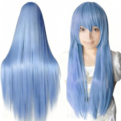 80cm Long Straight Natural Hair Cosplay Wigs with Bangs Colorful Halloween Costume Party Wig (Elf Blue) - color: Elf Blue