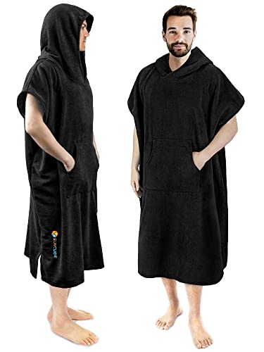SUN CUBE Surf Poncho Changing Robe with Hood, Wetsuit Changing Hooded Towel | Thick Quick Dry Microfiber, Wetsuit Changing Towel, Surfing Beach Swim Outdoor Sports Cover Up, Adult Wearable Poncho - color: Black