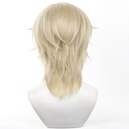 Halloween Blonde Cosplay Wigs HSR Costume Side Bangs Layered Haircut for Men Game COS Saiga Fox Christmas,Comic con,Game Show,Party | Light Blonde Wolf Tail Man Style Side Bangs Layered Haircut Heat Resistant Fiber Comic con,Game Show - color: Blonde