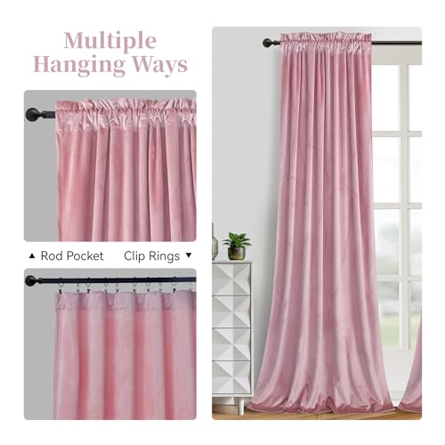 Roslynwood Velvet Blush Pink Curtain 63 inches Long - Curtains Block Light Thermal Insulated Rod Pocket Window Drapes Panels for Bedroom/Living Room, W52 X L63 inch, 2 Panels - color: Blush, size: 52"W x 63"L (Pack of 2)