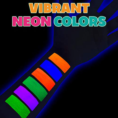 Kraze FX Neon Face & Body Paint Palette Set - Neon Pop 12 Split Cake Palette & 6 Neon Palette, Value Pack of Solid Neon Colors & Fun Neon Split Cakes with Brushes, Professional UV Painting Starter Kit - size: Neon Pop & Neon Face Paint Combo
