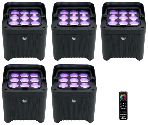 Audiosavings Bundle: (5) Chauvet DJ Freedom Par H9 IP RGBAW+UV Wireless DMX Par Can Wash Up-Light Bundle with Chauvet DJ RFC-XL RF Remote w/Rubberized/Backlit Buttons for RF Enabled Lights (6 Items)