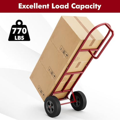 Goplus Hand Truck, P-Handle Hand Truck Dolly with Vertical Loop Handle, 10” Wheels, 15” x 9” Foldable Nose Plate, 660 LBS Capacity, Heavy Duty Metal Dolly Cart for Lifting, Moving, Delivery, Stairs - style: Round Handle-Red