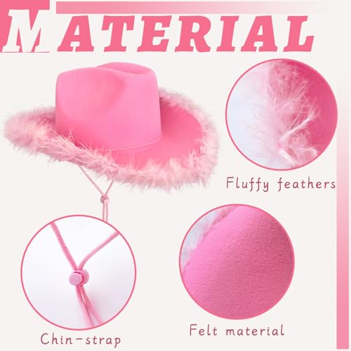 Pink Cowboy Hat with Heart Shaped Sunglasses,Pink Cowgirl Hat with Feather Boa,Cowgirl Hat for Costume Dress Up,Cowboy Themed Party,Bachelorette Party
