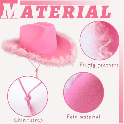 Pink Cowboy Hat with Heart Shaped Sunglasses,Pink Cowgirl Hat with Feather Boa,Cowgirl Hat for Costume Dress Up,Cowboy Themed Party,Bachelorette Party