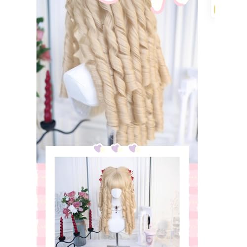 Blonde Roman Roll Lolita Wig Retro Victorian Long Curly Synthetic Hairpiece Costume Hair for Tea Party - color: Blonde