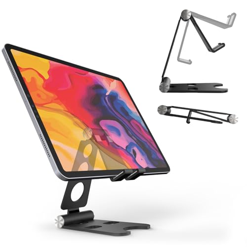 Kado Aluminum Alloy Tablet Stand for Portable Monitor, Foldable iPad Stand | Black Adjustable Holder Computer Office Desk Accessories for Kindle, Switch, iPad Pro/Air/Mini, iPhone Pro/Max/Plus - size: Aluminum Black