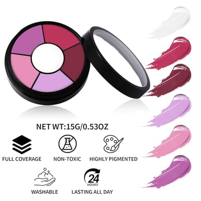 BOBISUKA Pink Cream Face & Body Paint Palette Kit with 3 Brushes 3 Sponges, Highly Pigmented Easy to Blend Long Lasting Halloween Makeup for Clown, Skull, Devil, Demon,Mermaid Costume & Theme - color: 06 Twisted Carnival Pink